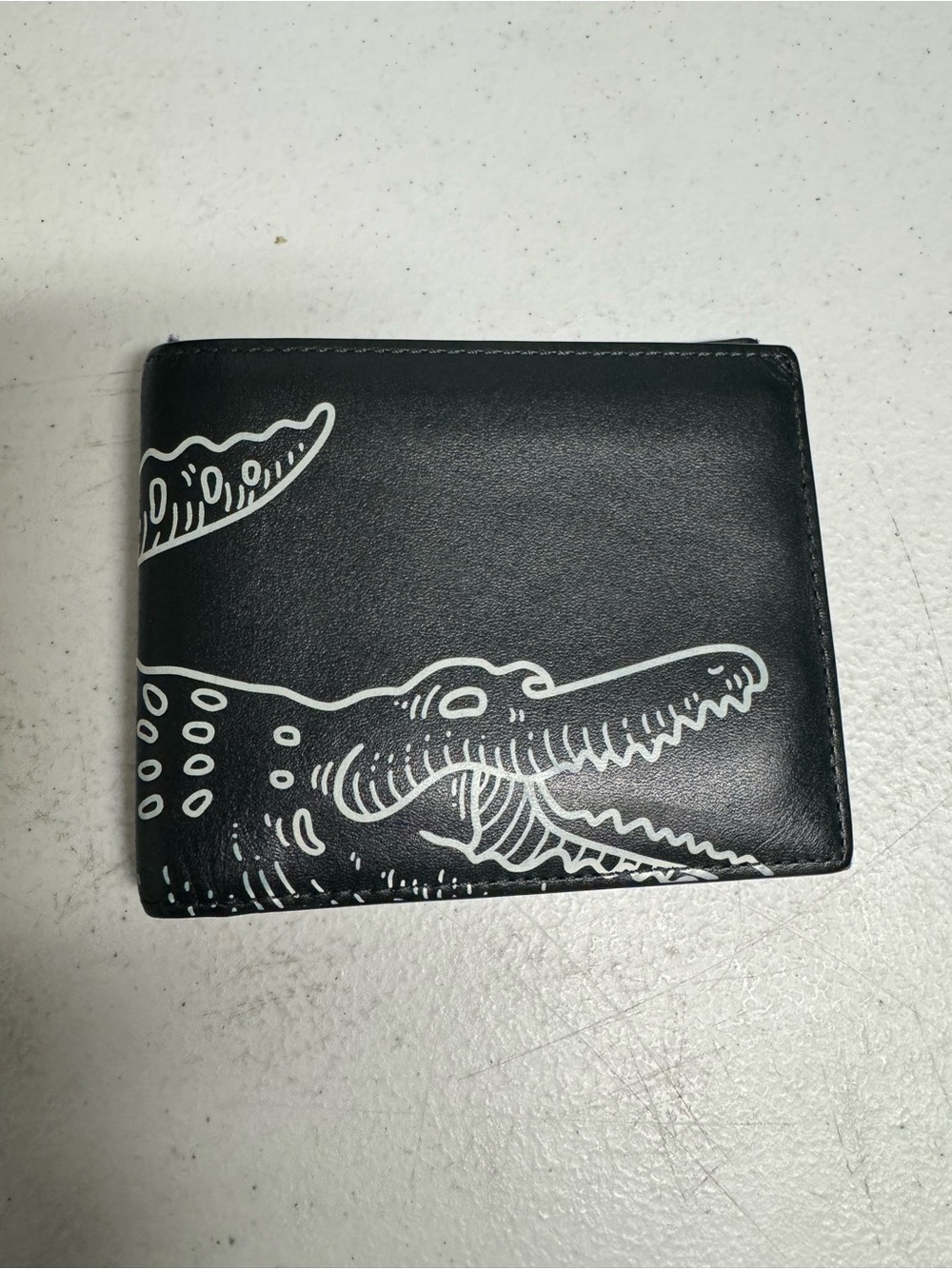 Lacoste Black Bi-Fold Wallet with White Crocodile Graphic